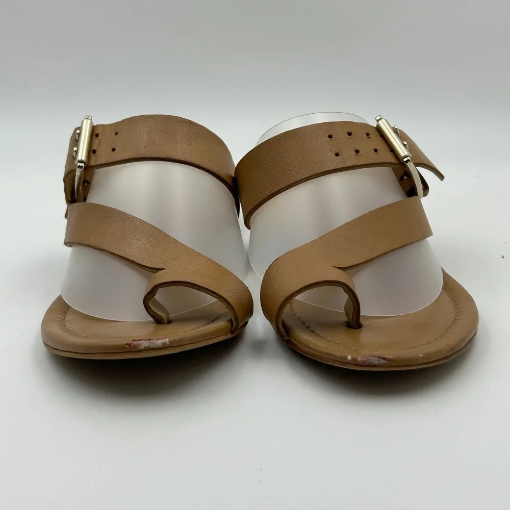 Vince Camuto Ilisha Sandals Womens 6 Brown Leather Buckle Wedge Minimalist Chic